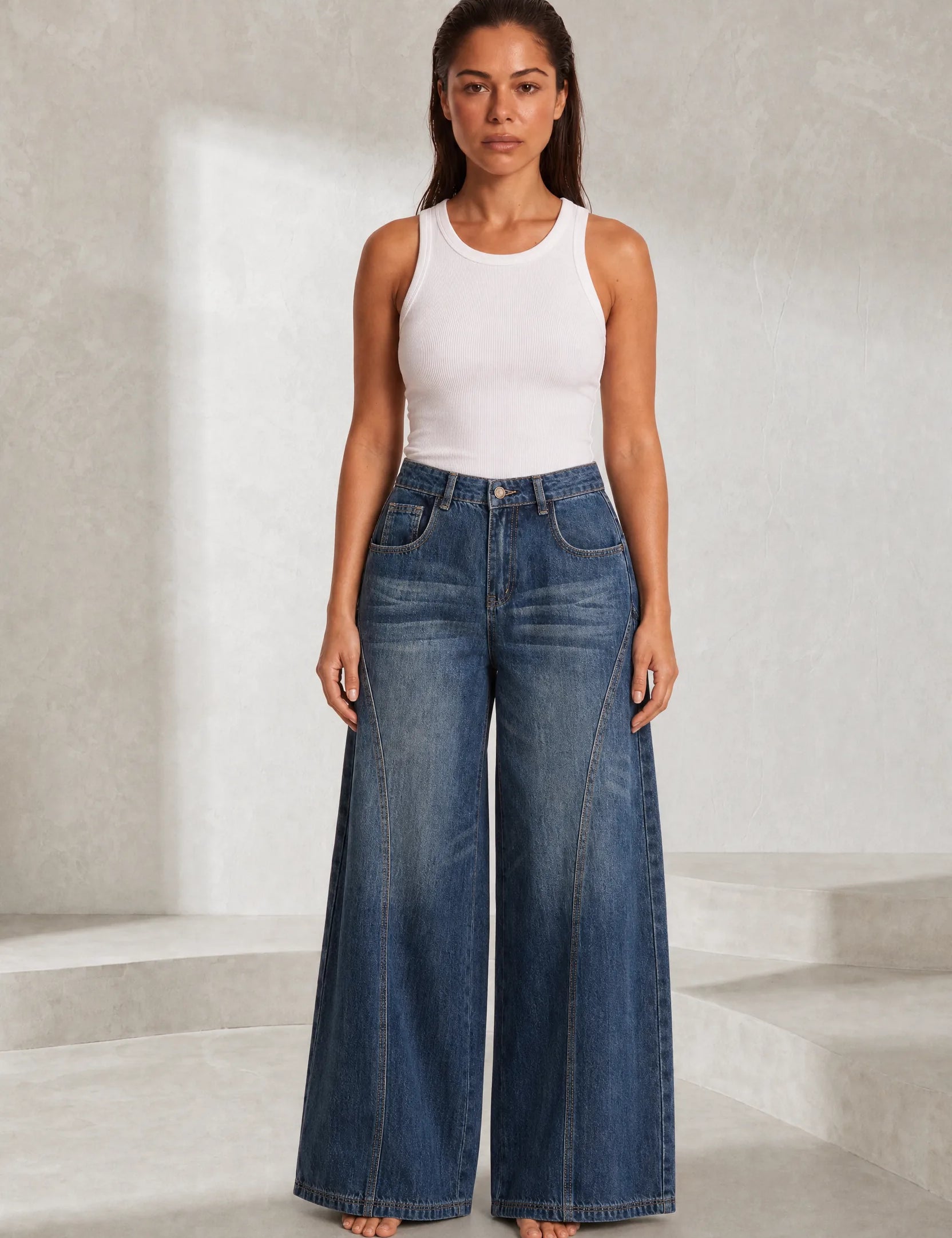 Jean bleu taille haute coupe ample | Lounelle Paris