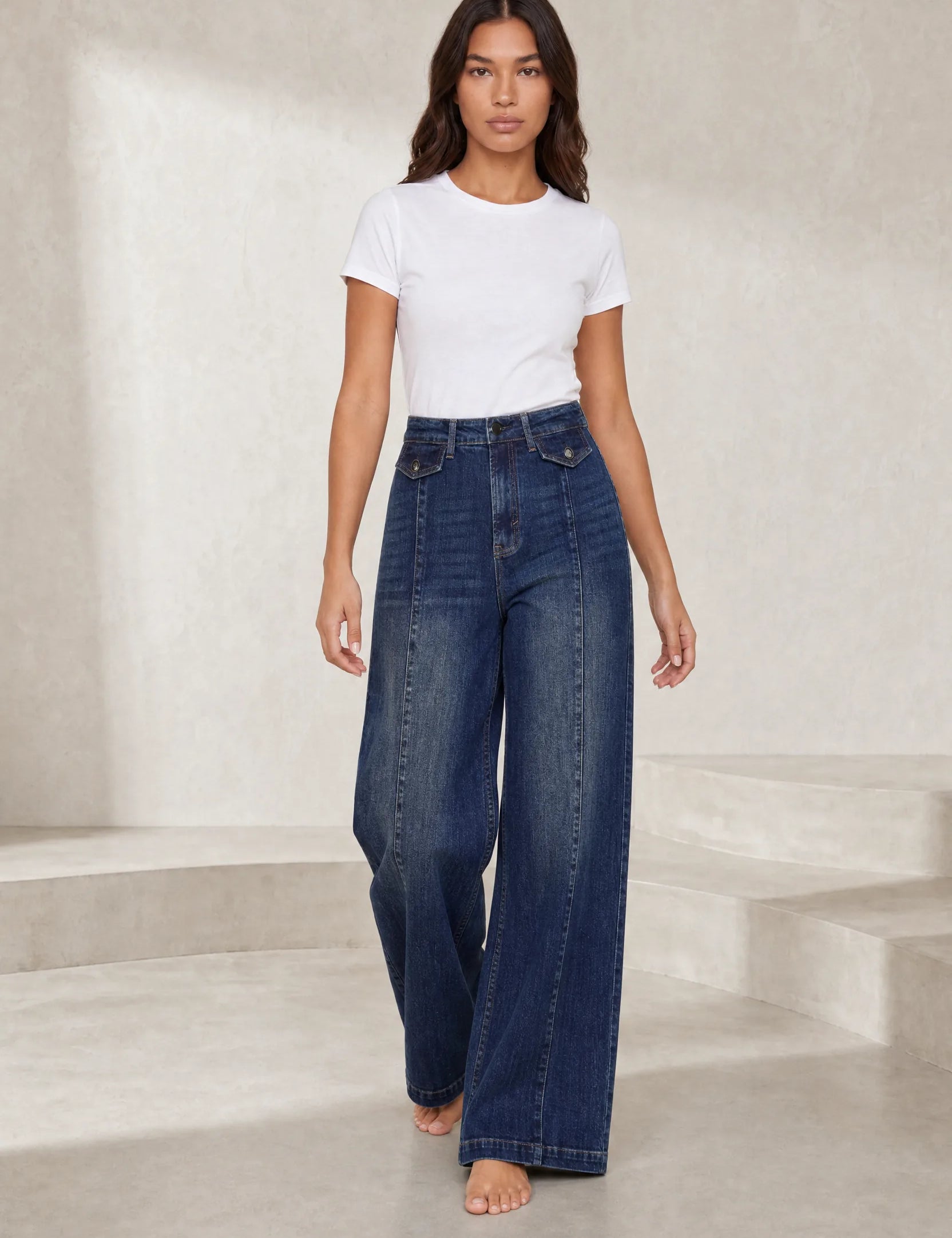 Jean bleu taille haute coupe large | Lounelle Paris