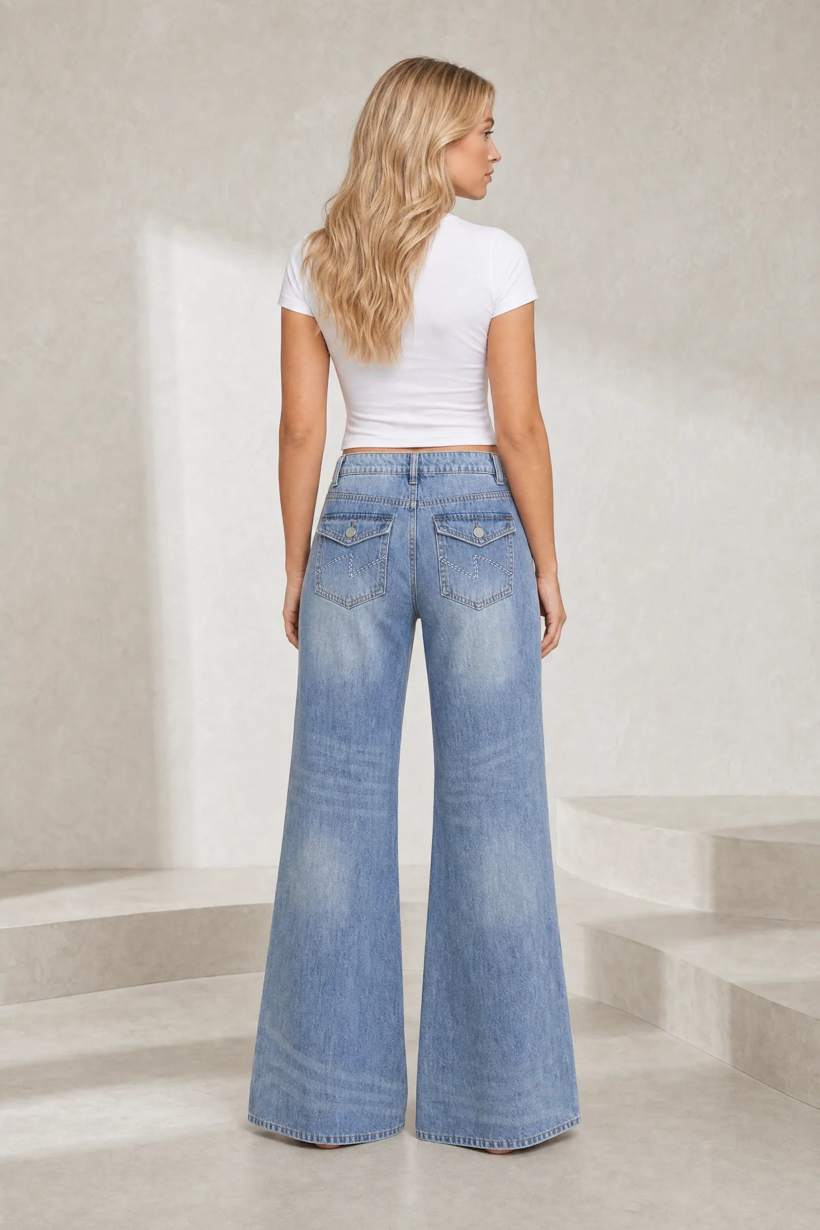 Jean bleu taille haute évasé | Lounelle Paris