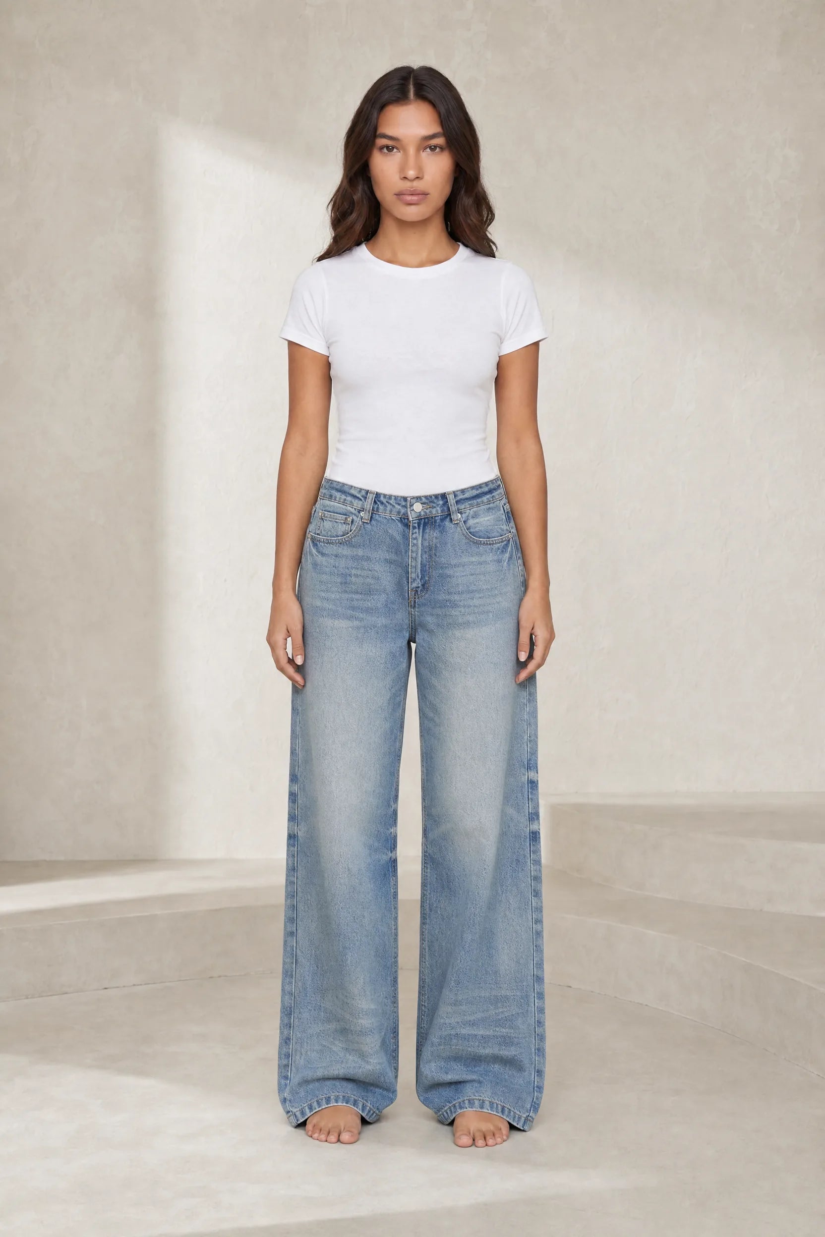 Jean bleu taille mi-haute coupe ample | Lounelle Paris