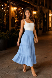 Jupe longue smockée à volants | Deuxième photo lifestyle | Lounelle Paris