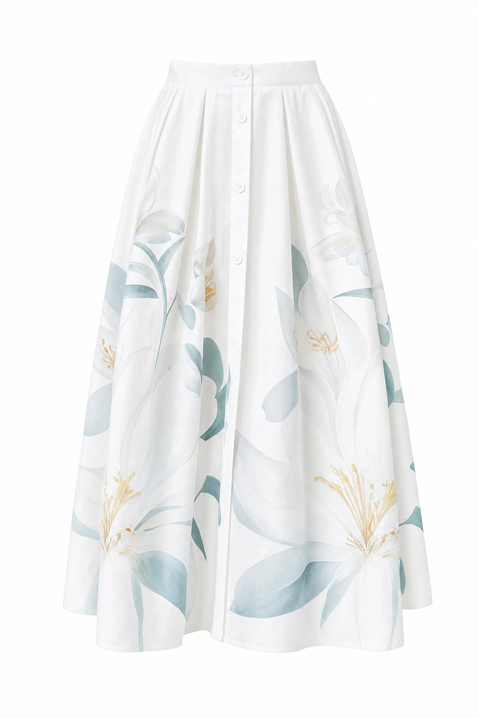 Jupe midi beige fleurie taille haute | Lounelle Paris