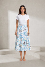 Jupe midi blanche fluide imprimée | Lounelle Paris