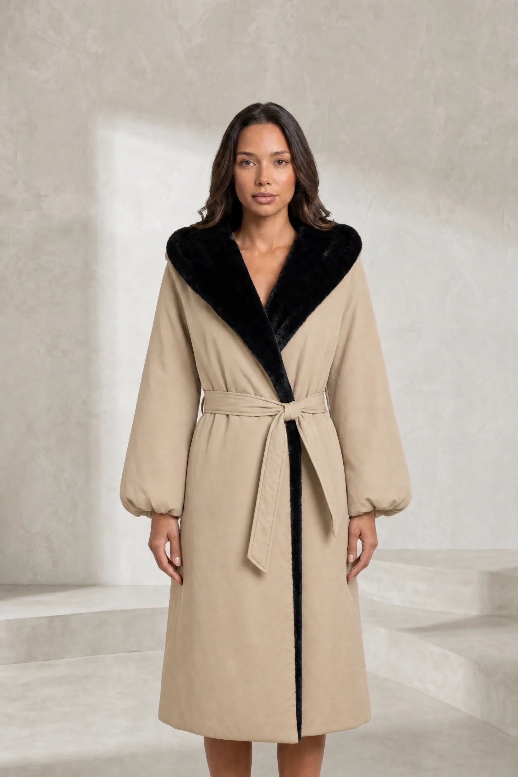 Manteau beige matelassé à capuche | Lounelle Paris