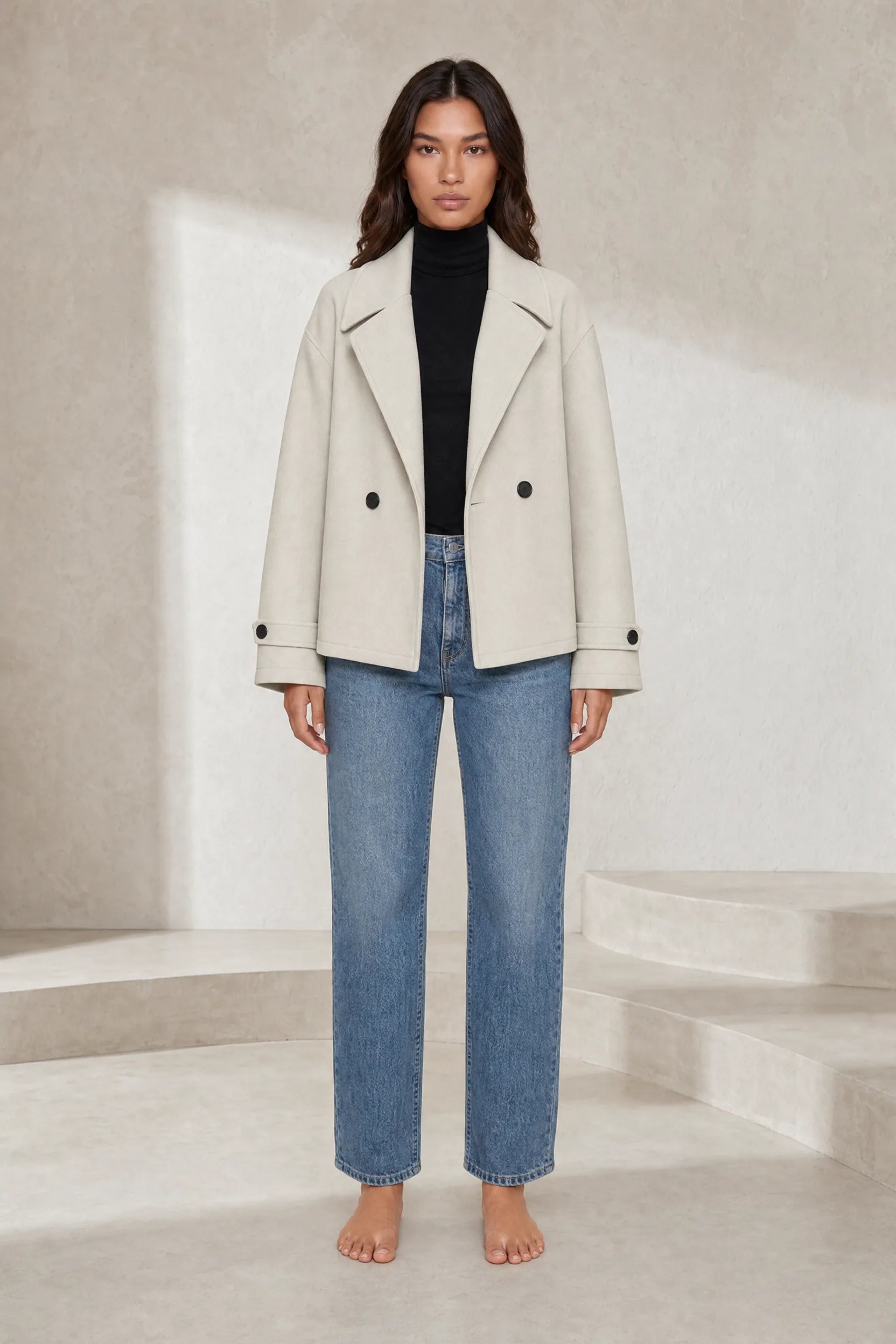 Manteau court écru double boutonnage | Lounelle Paris