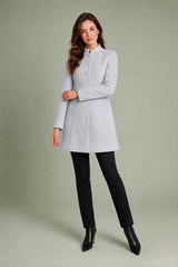 Mid-Length Funnel-Neck Button-Front Coat