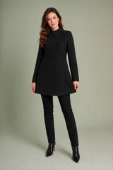 Mid-Length Funnel-Neck Button-Front Coat