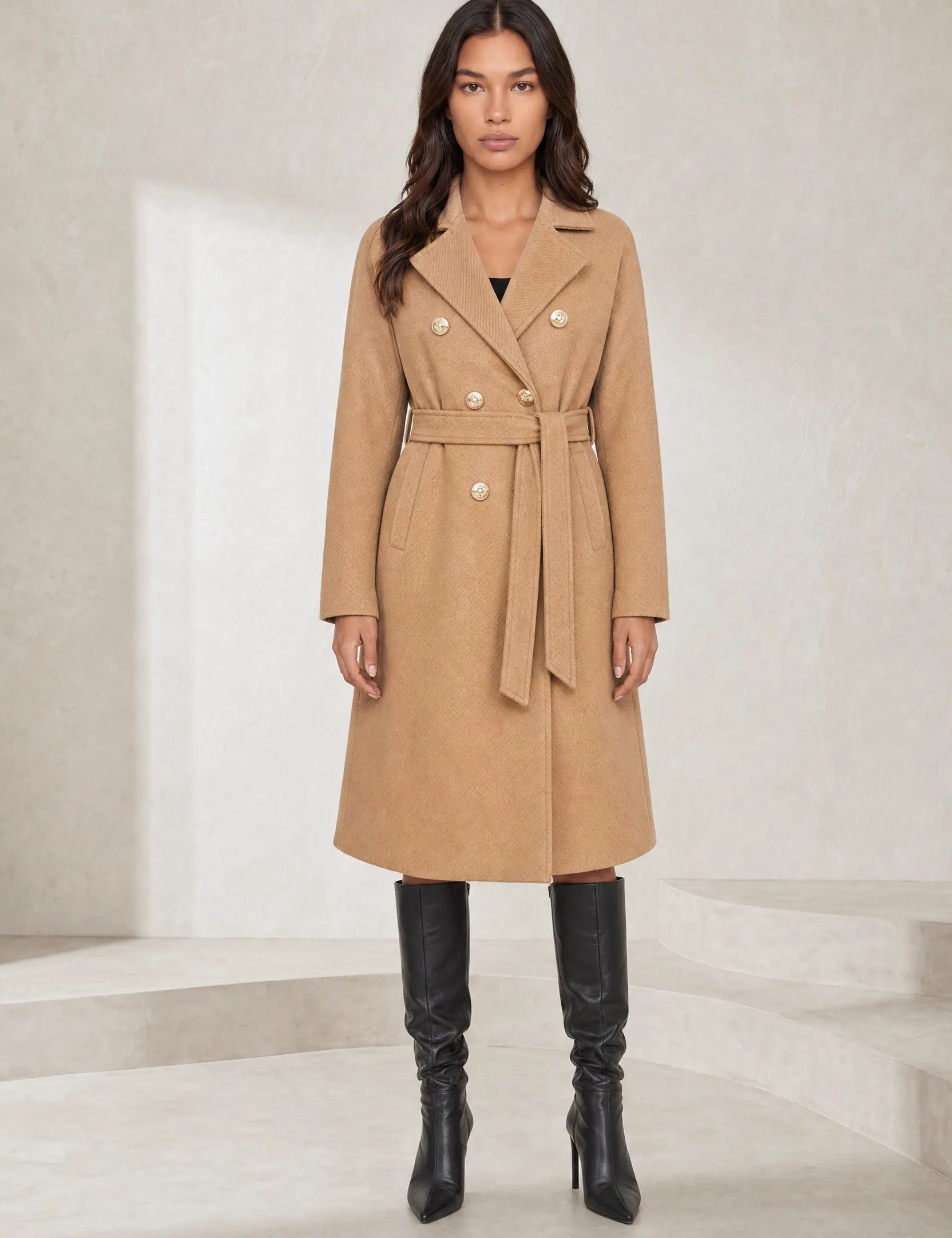 Manteau mi-long ceinturé col tailleur | Lounelle Paris
