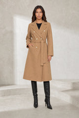 Manteau mi-long ceinturé col tailleur