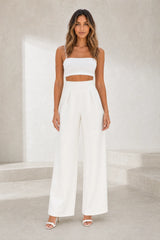 Beige High-Waist Wide-Leg Pants