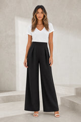 Beige High-Waist Wide-Leg Pants
