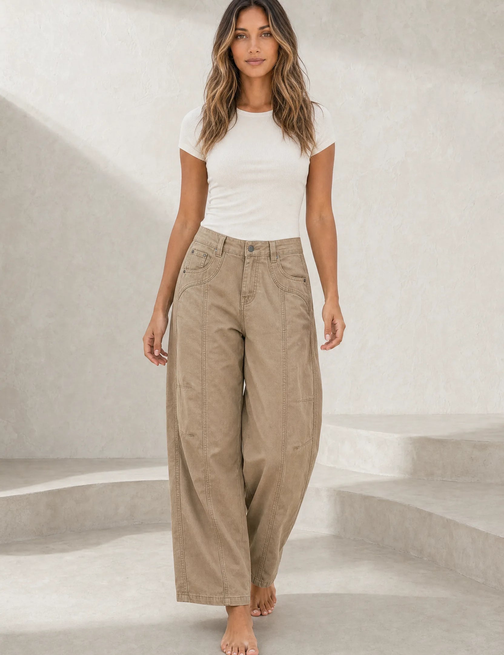 Pantalon cargo ample taille mi-haute | Lounelle Paris