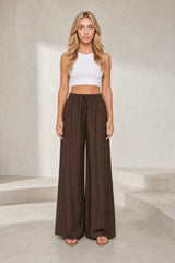 Pantalon marron large taille haute