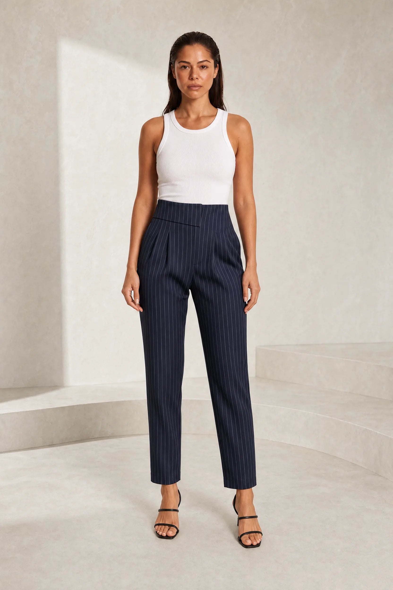 Pantalon tailleur rayé taille haute | Lounelle Paris