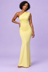 Yellow Asymmetric Ruched Maxi Dress