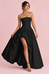 Ruched Black Strapless Dress