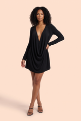 Black Cowl Neck Mesh Mini Dress