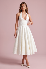 Jacquard Halter Midi Dress Off White