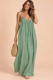 Robe longue fluide dos nu vert clair | Vue de face | Lounelle Paris