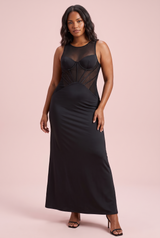 Black Mesh Panel Bustier Dress