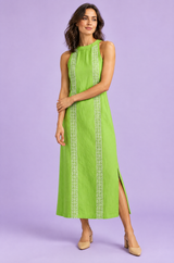 Green Sleeveless Pleated Slit Midi Dress