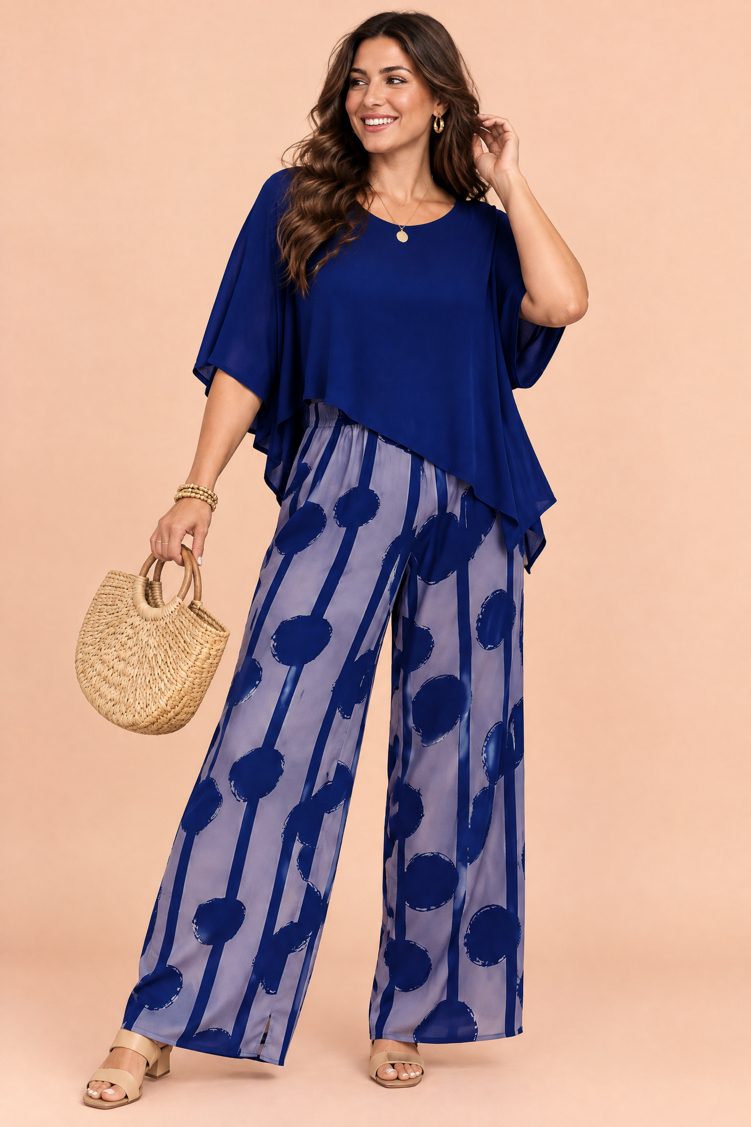 Ensemble pantalon bleu à pois | Porté sur une autre silhouette | Lounelle Paris