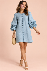 Light Blue Shift Dress with Ruffle Sleeves