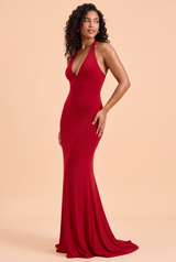 Red V-Neck Bodycon Maxi Dress