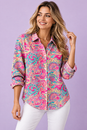 Chemise rose à imprimé floral | Vue de face | Lounelle Paris