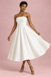 Robe midi patineuse bustier blanche | Vue en mouvement | Lounelle Paris