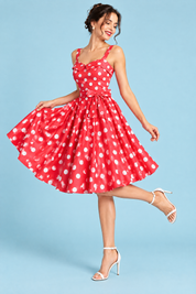 Robe midi rouge vif à pois et encolure carrée | Vue de dos | Lounelle Paris