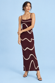 Robe longue rayée dos nu bordeaux | Vue de face | Lounelle Paris