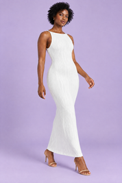 Robe longue moulante dos nu blanche | Vue en mouvement | Lounelle Paris