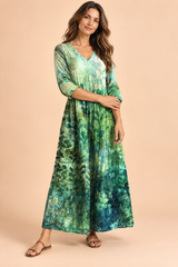 Green V-Neck Flowing Dress