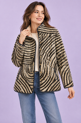 Beige Quilted High-Neck Jacket