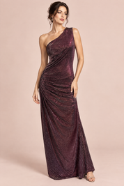 Robe bordeaux à sequins asymétrique | Vue de face | Lounelle Paris