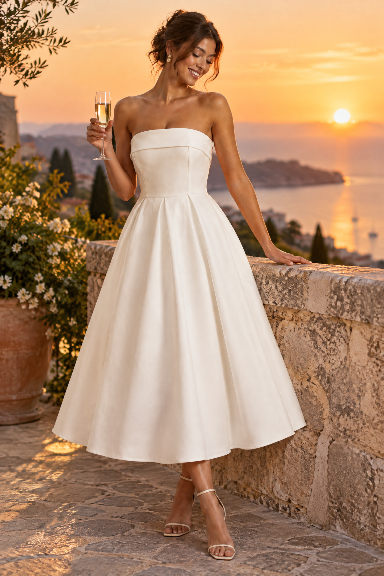 Robe midi patineuse bustier blanche | Deuxième photo lifestyle | Lounelle Paris