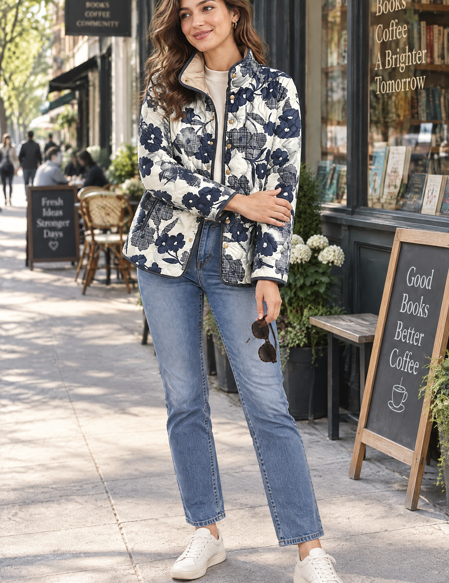 Veste matelassée blanc cassé à col montant | Photo lifestyle | Lounelle Paris