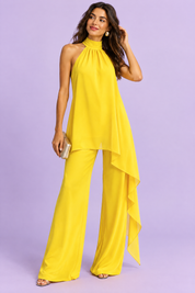 Ensemble pantalon fluide jaune sans manches | Vue de face | Lounelle Paris