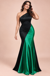Robe longue noire et verte à une épaule | Porté sur une autre silhouette | Lounelle Paris