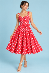 Red Polka Dot A-Line Mini Dress with Sweetheart Neckline