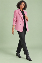 Blazer rose croisé à revers | Vue en mouvement | Lounelle Paris