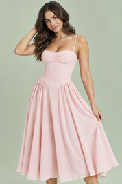 Robe bustier midi rose | Vue rapprochée | Lounelle Paris
