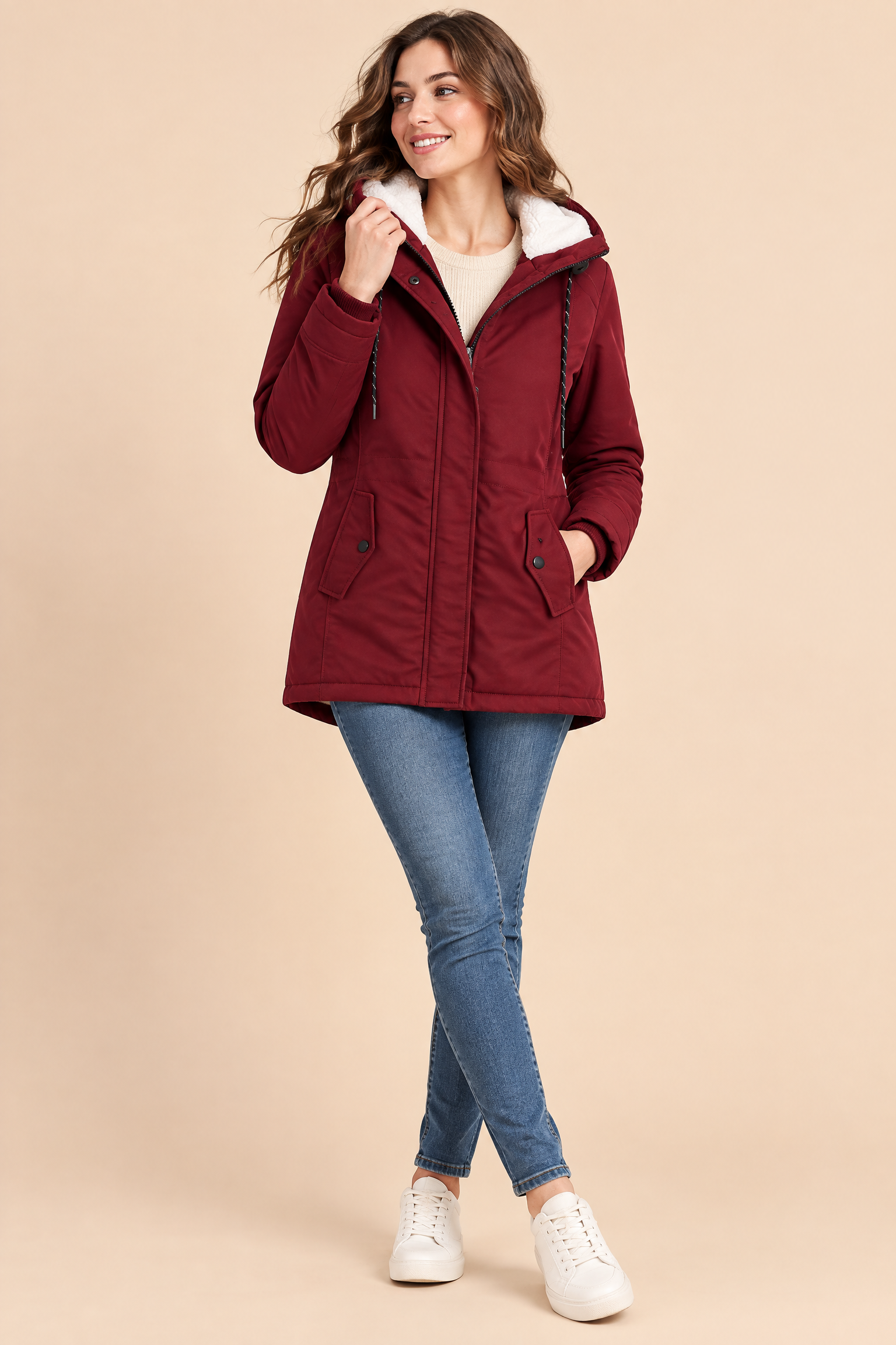 Parka bordeaux oversize à capuche | Vue de face | Lounelle Paris