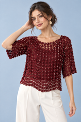 Burgundy Beaded Embroidered Top