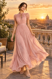 Robe longue plissée rose | Deuxième photo lifestyle | Lounelle Paris