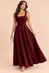 Burgundy Sweetheart-Neck Midi Dress