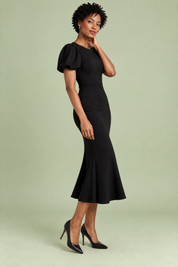 Robe midi noire à manches bouffantes | Vue de dos | Lounelle Paris
