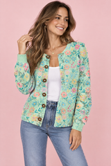 Mint Button-Front Crew-Neck Cardigan