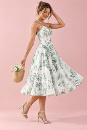 Robe midi blanche à imprimé floral, décolleté cœur et fronces | Vue de dos | Lounelle Paris